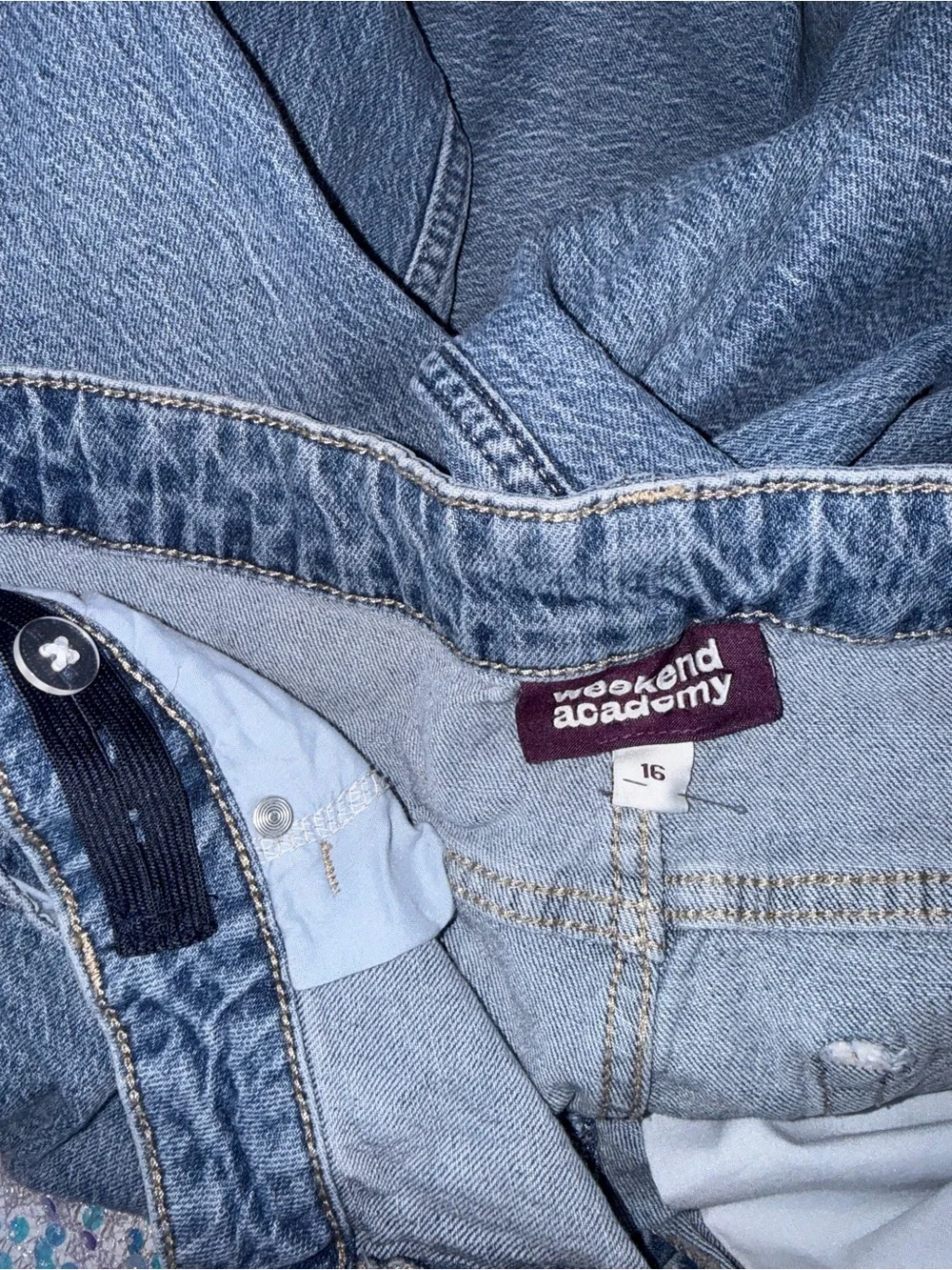 2301-Weekend Academy Kids Wide-Leg Jeans in Blue Denim